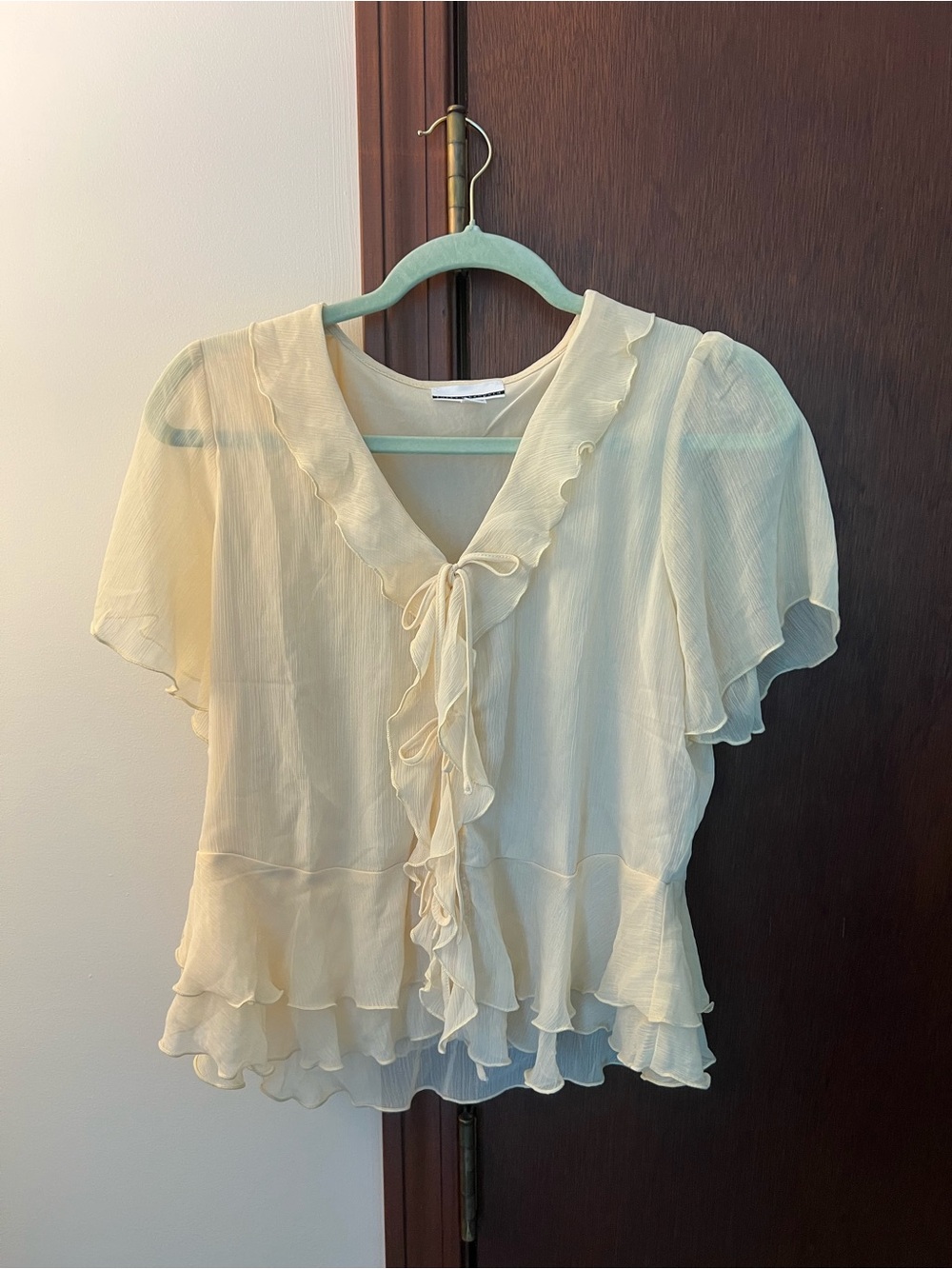Jules & Leopold Pale Yellow Ruffle Tie-Front Blouse
